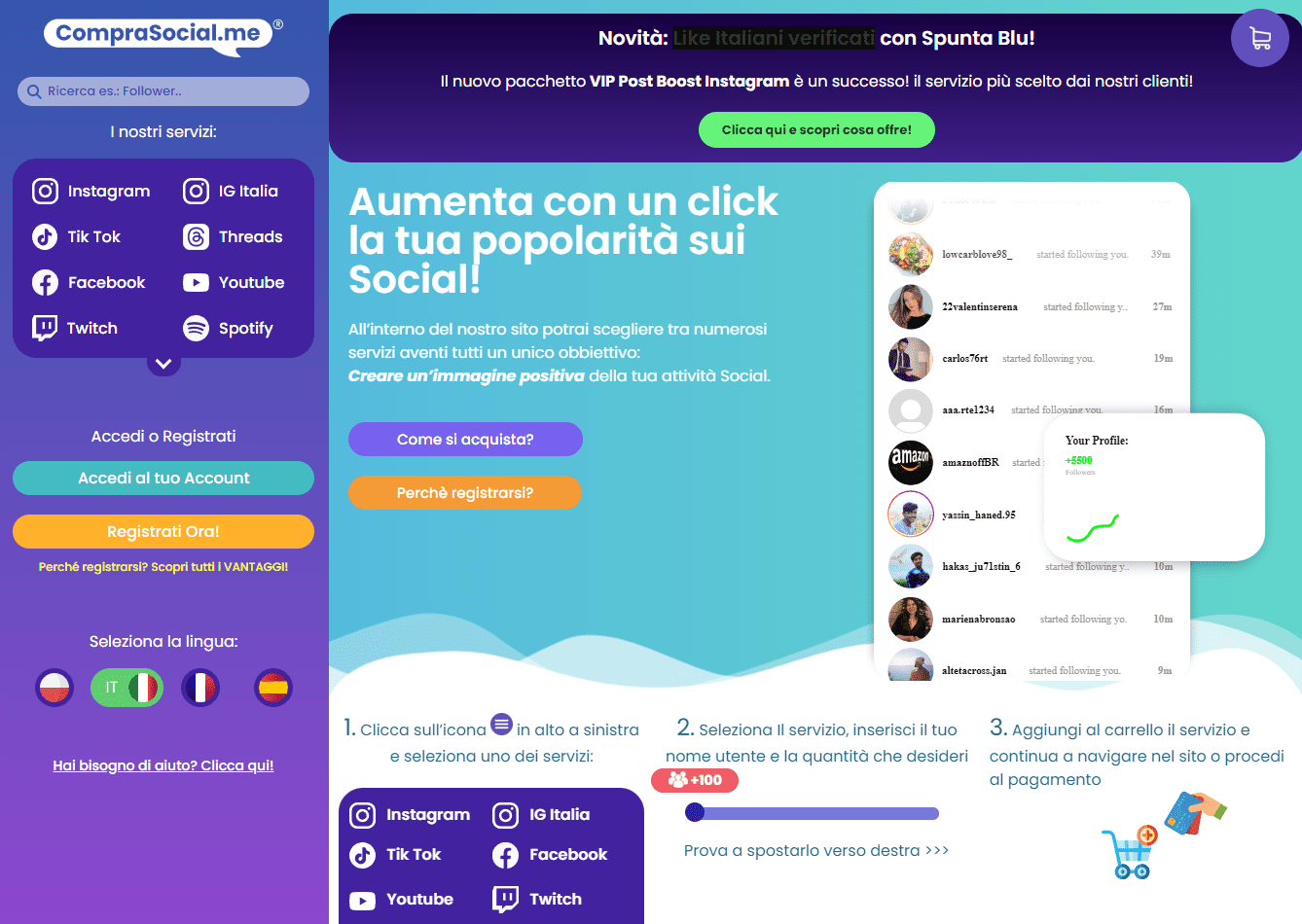 Homepage di comprasocial.me