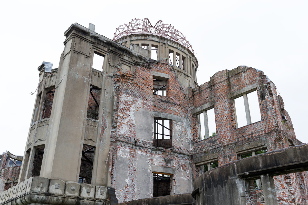 Atomic Bomb Dome at Hiroshima Peace Memorial Park surrounded by visitors